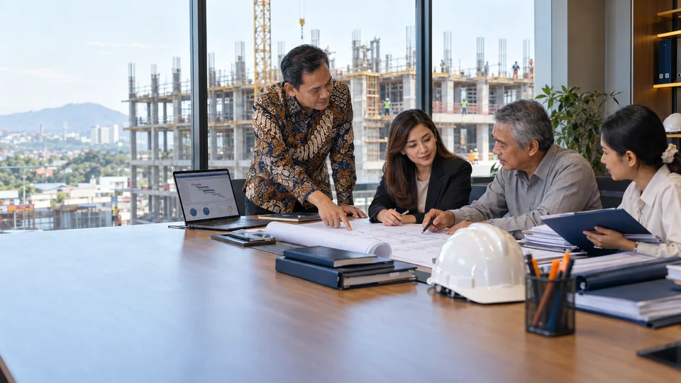 Direktur dan tenaga teknis perusahaan konstruksi Indonesia melakukan koordinasi pergantian PJTBU dan pemeriksaan data personel.