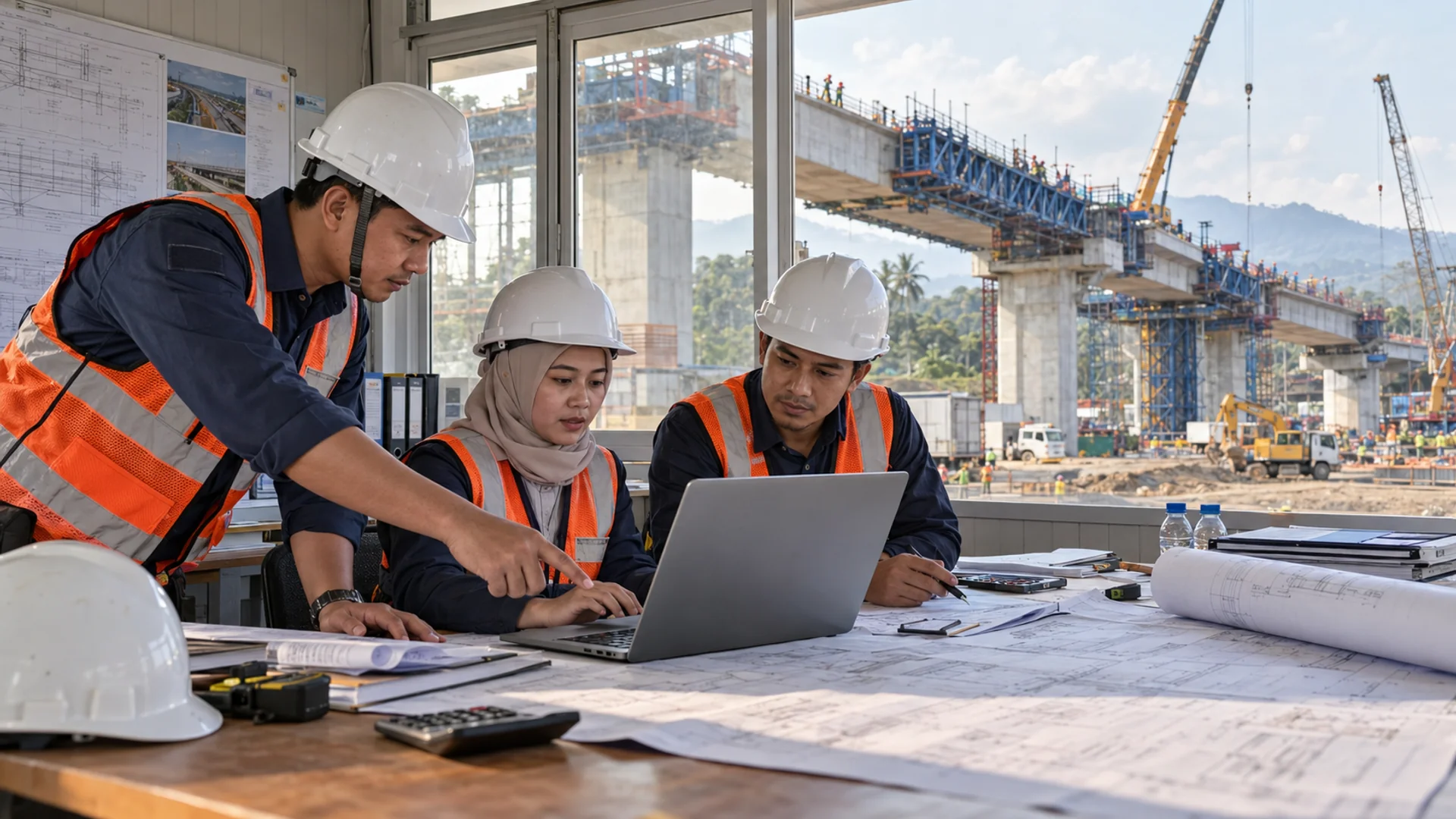 Tim kontraktor Indonesia memeriksa progres pekerjaan dan dokumen kontrak sebagai bukti pengalaman untuk penilaian penjualan tahunan SBU.