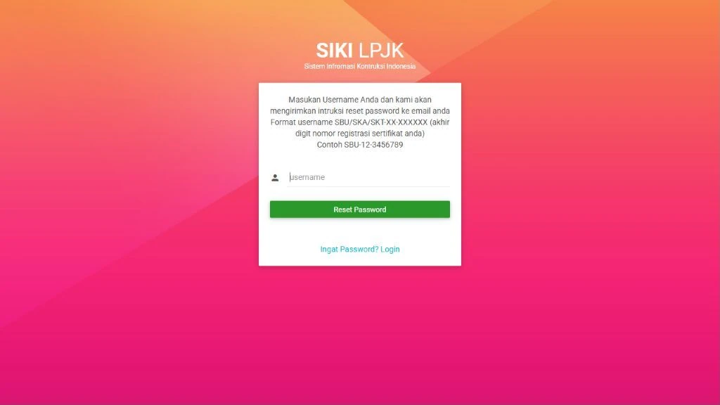 Halaman forgot password SIKI Client dan petunjuk username